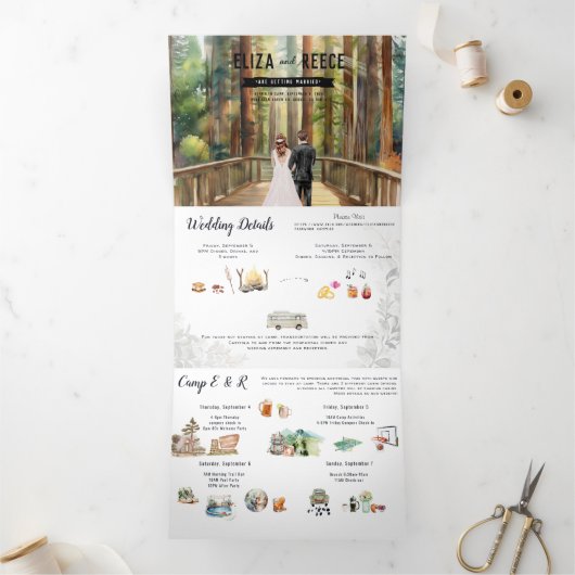 Invitation Trois Volets Mariage rustique de forêt de séquoia (Intérieur)