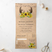 Invitation Trois Volets Mariage Rustique Kraft Sunflowers Antlers (Intérieur)