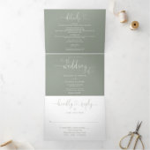 Invitation Trois Volets Mariage Sage Green Heart Script (Intérieur)