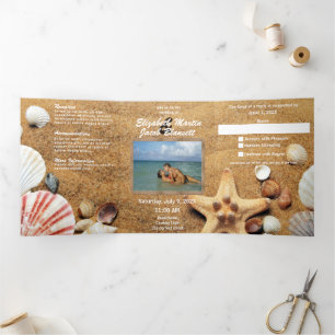 Invitation Trois Volets Mariage sérénité sur la plage avec photo tout-en-u