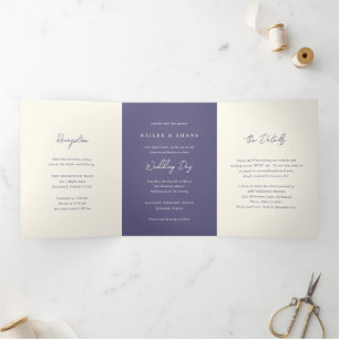 Invitation Trois Volets Mariage Simple Moderne Poussiéreux Violet