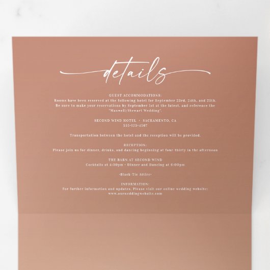 Invitation Trois Volets Mariage simple Terra Cotta et Ombre jaune (Intérieur en premier)