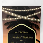 Invitation Trois Volets Mariage sur la plage tropicale avec guirlande lumi (Intérieur en premier)