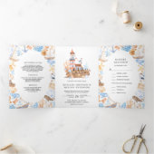 Invitation Trois Volets Mariage thème nautique phare aquarelle (Intérieur)