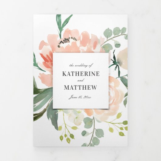Invitation Trois Volets Mariage tout-en-un à l'aquarelle douce (Page de couverture)