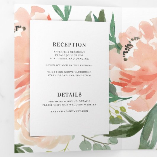 Invitation Trois Volets Mariage tout-en-un à l'aquarelle douce (Intérieur en premier)