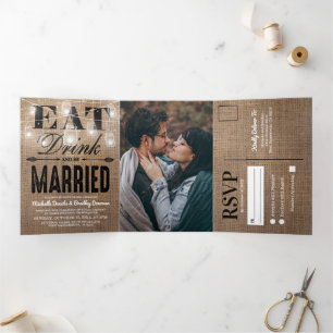 Invitation Trois Volets Mariage Tout en Un dans un Pot Mason en Toile de J