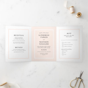 Invitation Trois Volets Mariage tout-en-un de bordure rose couleur personn