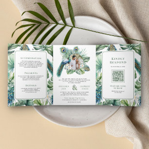 Invitation Trois Volets Mariage tout en un Fleur de Paon Indien Tropical