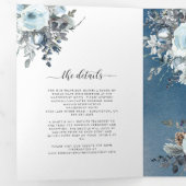 Invitation Trois Volets Mariage Tout en Un Fleurs Bleues avec RSVP (Intérieur en premier)