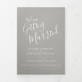 Invitation Trois Volets Mariage tout-en-un gris blanc petit cœur (Page de couverture)
