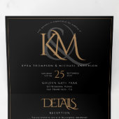 Invitation Trois Volets Mariage Tout En Un Monogramme Or Noir Moderne (Intérieur en premier)