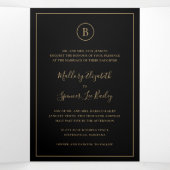 Invitation Trois Volets Mariage traditionnel noir et or élégant (Intérieur au milieu)