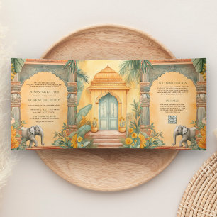 Invitation Trois Volets Mariage traditionnel sud-indien avec code QR photo