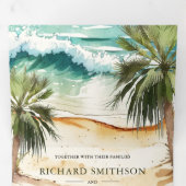 Invitation Trois Volets Mariage Tropical à Palm Beach avec Code QR Waterco (Intérieur en premier)