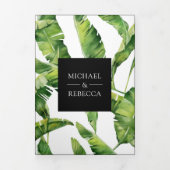 Invitation Trois Volets Mariage tropical Feuille à banane verte et noire (Page de couverture)