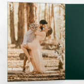 Invitation Trois Volets Mariage vert émeraude à deux photos moderne (Intérieur en premier)