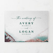 Invitation Trois Volets Mariage vert émeraude Abstrait moderne (Page de couverture)