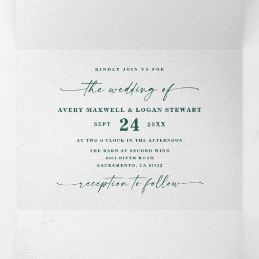 Invitation Trois Volets Mariage vert émeraude Abstrait moderne (Intérieur au milieu)