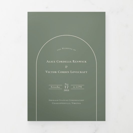 Invitation Trois Volets Mariage vert simple Boho Arch Sage (Page de couverture)
