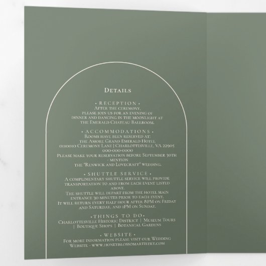 Invitation Trois Volets Mariage vert simple Boho Arch Sage (Intérieur en premier)