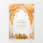 Invitation Trois Volets Marigold Floral Sud Indien Mandap Mariage hindou (Page de couverture)