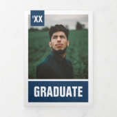 Invitation Trois Volets Marine Blue Modern Textured Photo Graduation (Page de couverture)