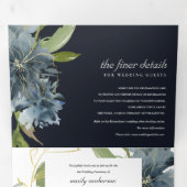 INVITATION TROIS VOLETS MARINE BLUE VERT OR FLORAL MARIAGE D'EAU (Intérieur en premier)