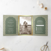Invitation Trois Volets Marocain Quatrefoil Boho Sage Green Arche Mariage (Intérieur)
