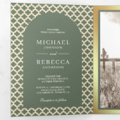 Invitation Trois Volets Marocain Quatrefoil Boho Sage Green Arche Mariage (Intérieur en premier)