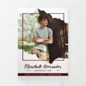 Invitation Trois Volets Maroon Edgy Abstrait Torn Photo Graduation (Page de couverture)