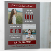 Invitation Trois Volets Maroon Modern Block 5-Photo Graduation (Intérieur en premier)