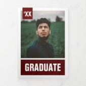 Invitation Trois Volets Maroon Modern Textured Photo Graduation (Page de couverture)