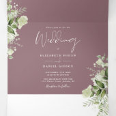Invitation Trois Volets Mauve Elégant Vert Mariage Photo Floral (Intérieur au milieu)