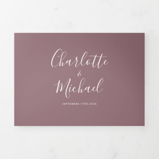 Invitation Trois Volets Mauve Modern Script Monogramme Mariage photo (Page de couverture)