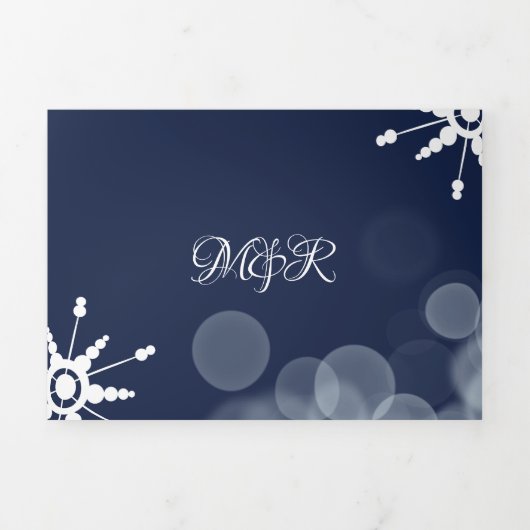 Invitation Trois Volets Merveilleux Mariage d'hiver Snowflakes Bokeh Lumiè (Page de couverture)