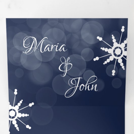 Invitation Trois Volets Merveilleux Mariage d'hiver Snowflakes Bokeh Lumiè (Intérieur en premier)