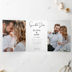 Invitation Trois Volets Minimal et chic Mariage Photo Enregistrer La Dat