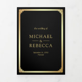 Invitation Trois Volets Minimalist Photo Black Gold QR Code Wedding (Page de couverture)