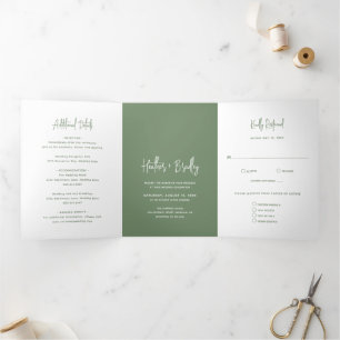 Invitation Trois Volets Minimaliste Sage Vert Mariage moderne
