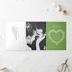 Invitation Trois Volets Mistletoe vert blanc mariage option RSVP