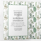 Invitation Trois Volets Mode Sage Green Leaf Pattern Photo Wedding (Intérieur en premier)