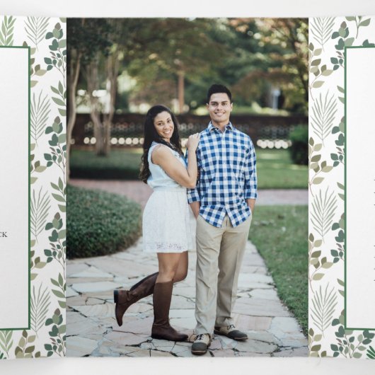 Invitation Trois Volets Mode Sage Green Leaf Pattern Photo Wedding (Intérieur au milieu)