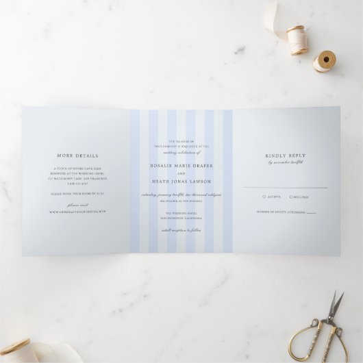 Invitation Trois Volets Modern Blue Stripes Elegant Wedding (Intérieur)