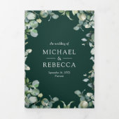 Invitation Trois Volets Modern Eucalyptus Emerald Green QR Code Wedding (Page de couverture)
