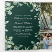 Invitation Trois Volets Modern Eucalyptus Emerald Green QR Code Wedding (Intérieur en premier)