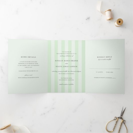 Invitation Trois Volets Modern Green Stripes Elegant Wedding (Intérieur)