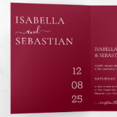 Invitation Trois Volets Modern Minimal Burgundy All-in-One Wedding (Intérieur en premier)