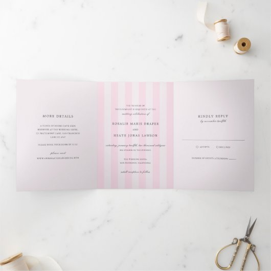 Invitation Trois Volets Modern Pink Stripes Elegant Wedding (Intérieur)