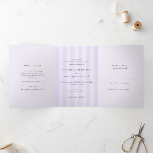 Invitation Trois Volets Modern Purple Stripes Elegant Wedding (Intérieur)